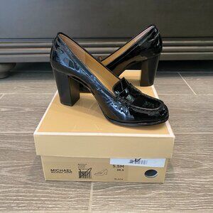 Michael Kors Patgent Leather Penny Loafer Block Heels Womens Size 5.5